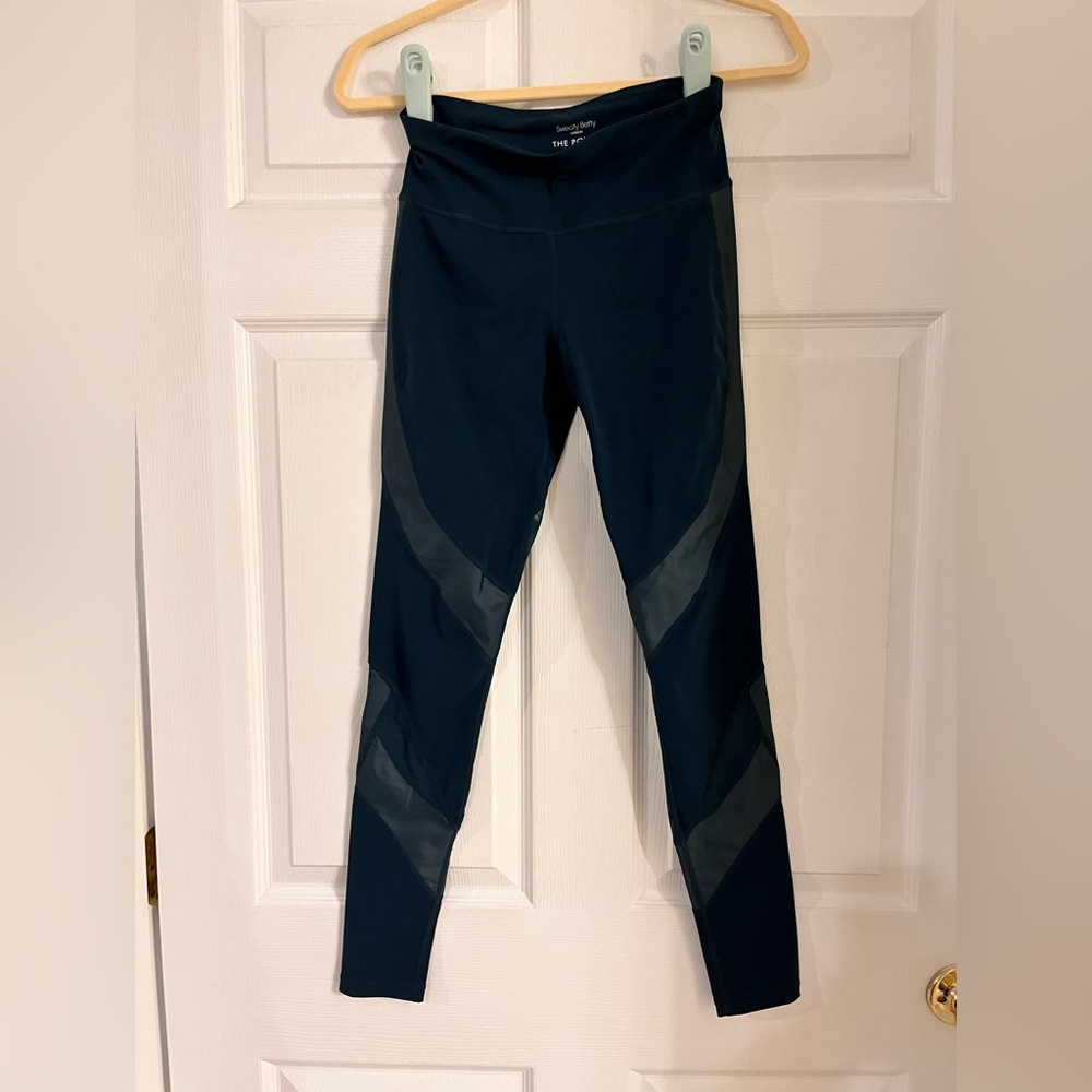 Sweaty Betty full length power leggings teal green blue women’s XS zipper pocket